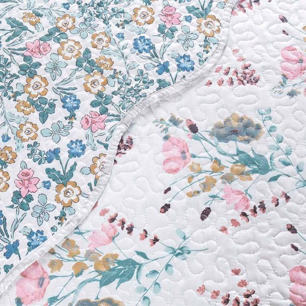 Encontraproduto.com.br - Kit Colcha Cobre Leito Haven Casal 3 Peças Micropercal 200 Fios Dupla Face - Maggie Floral