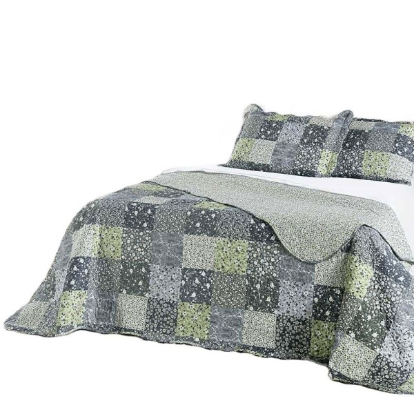 Encontraproduto.com.br - Kit Colcha Cobre Leito Haven Casal 3 Peças Micropercal 200 Fios Dupla Face - Una Floral