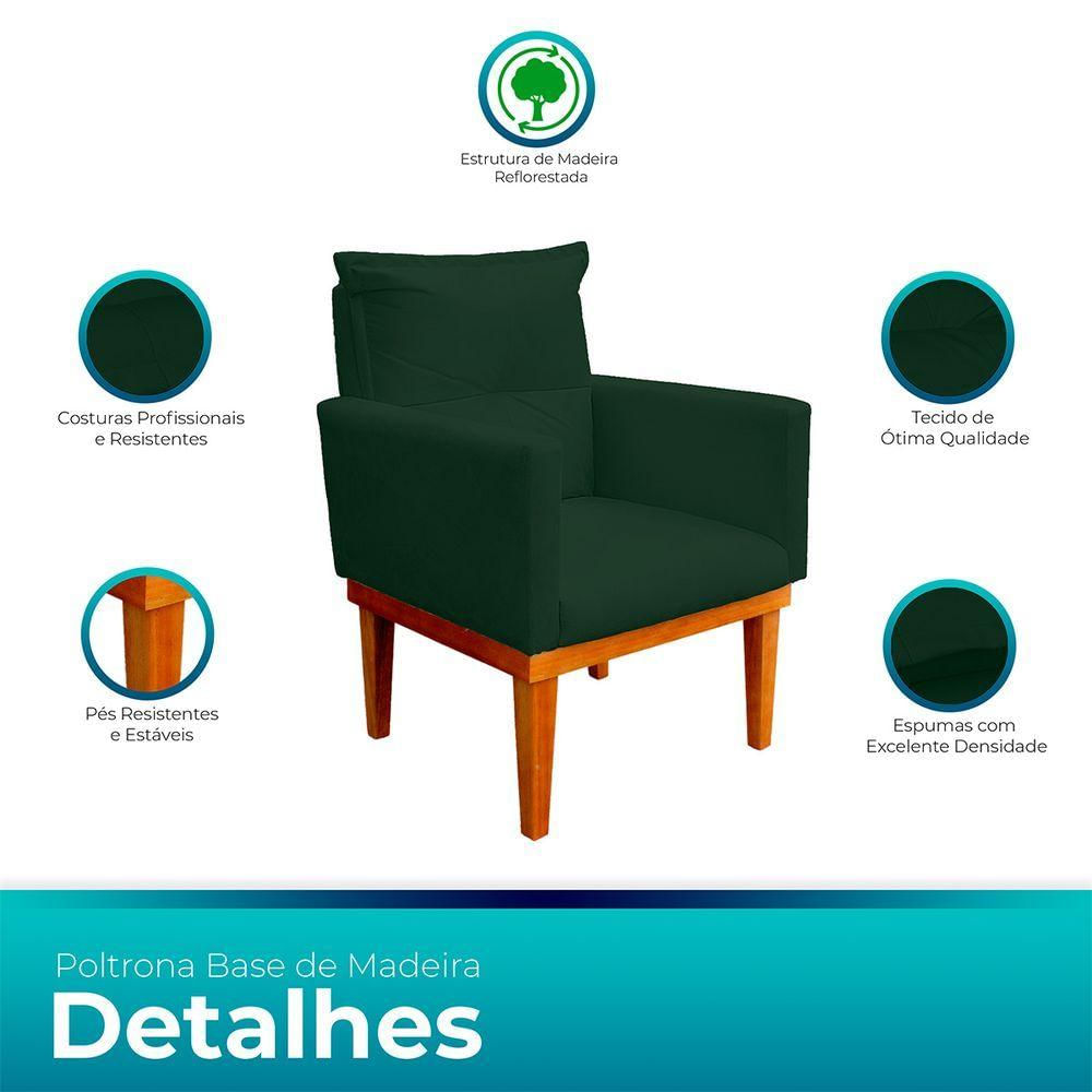 Encontraproduto.com.br - Kit 2 Poltrona Decorativa Duda Com Base De Madeira Para Sala e Quarto Suede Verde