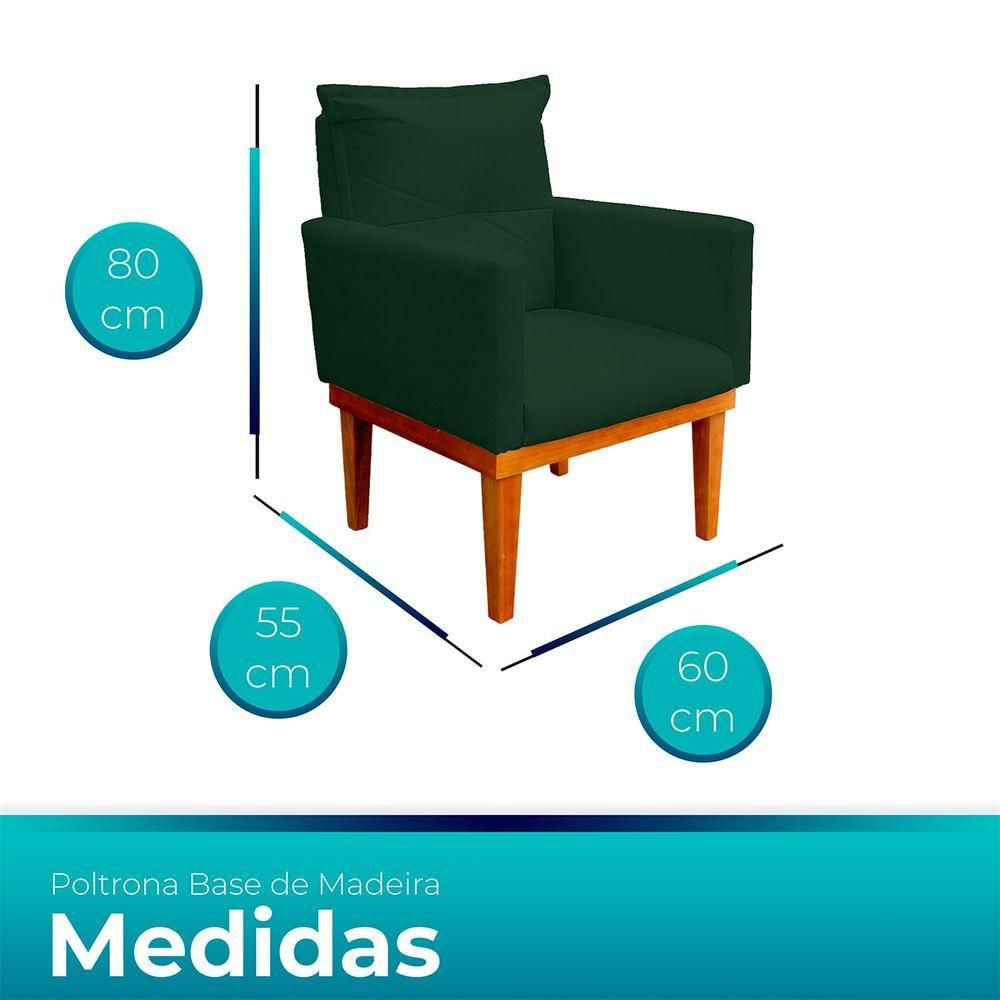 Encontraproduto.com.br - Kit 2 Poltrona Decorativa Duda Com Base De Madeira Para Sala e Quarto Suede Verde