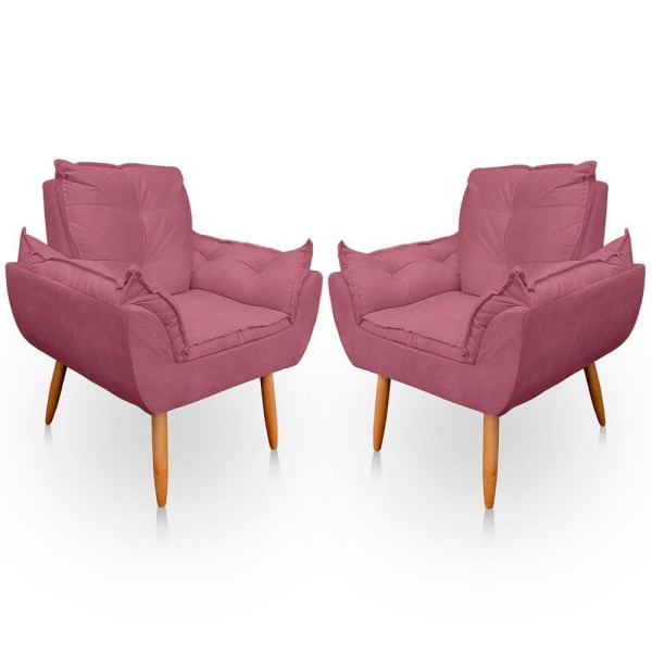 Kit 2 Poltrona Opala Para Sala e Quarto Suede Rose