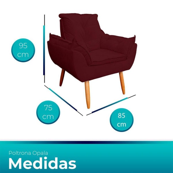 Encontraproduto.com.br - Kit 2 Poltrona Opala Com Puff Opala Para Sala e Quarto Suede Bordo