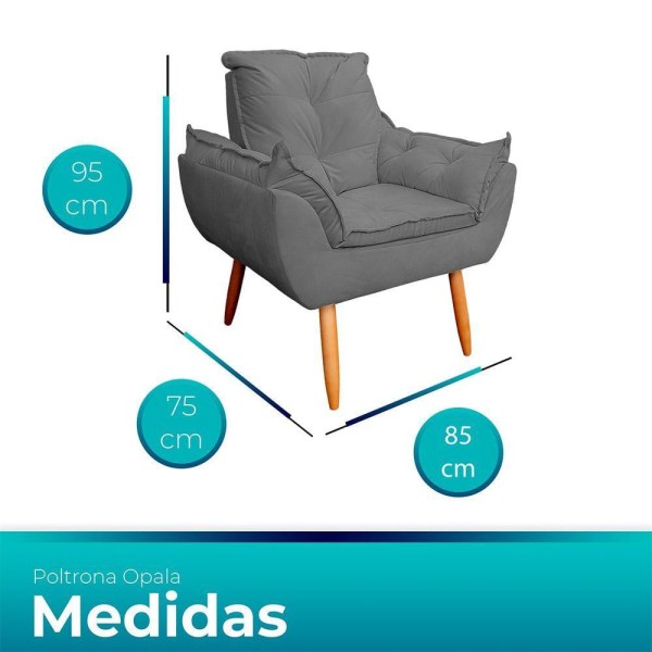 Encontraproduto.com.br - Kit 2 Poltrona Opala Com Puff Opala Para Sala e Quarto Suede Cinza