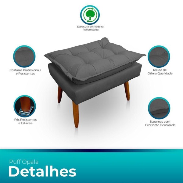 Encontraproduto.com.br - Kit 2 Poltrona Opala Com Puff Opala Para Sala e Quarto Suede Cinza