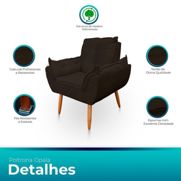 Encontraproduto.com.br - Kit 2 Poltrona Opala Com Puff Opala Para Sala e Quarto Suede Marrom