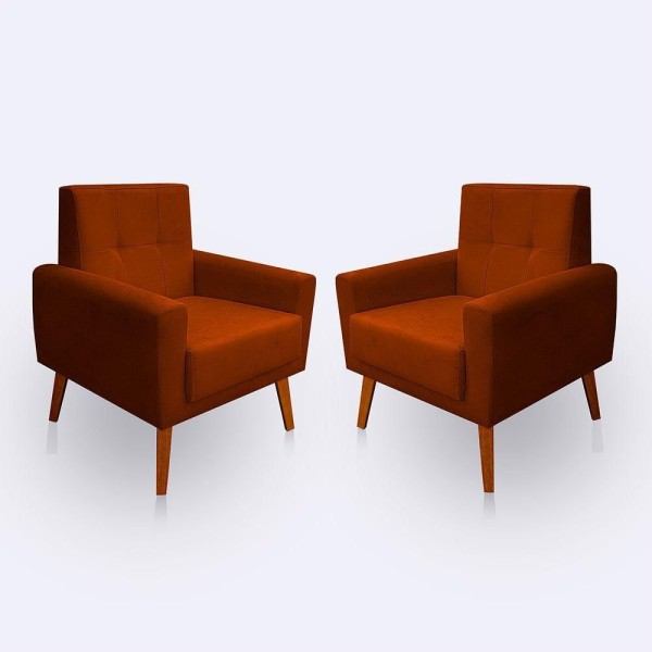 Kit 2 Poltrona Para Sala Confortável e Reforçada Isis Suede Terracota