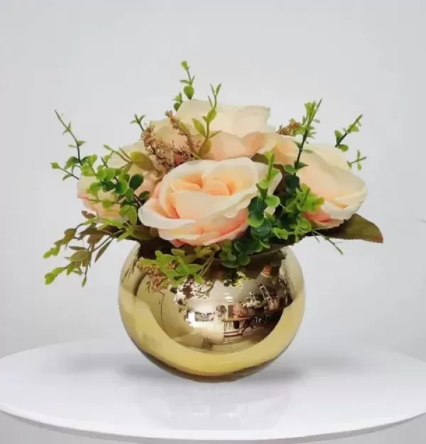 Encontraproduto.com.br - Flor Artificial Rosas C/ Vaso 25cm - Musgo E Cascas