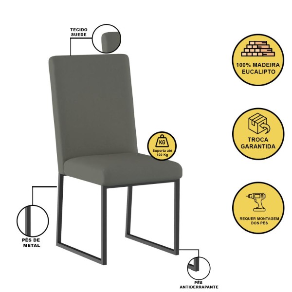 Encontraproduto.com.br - Kit 2 Cadeiras De Jantar Com Base De Ferro Preto Balaqui Cinza