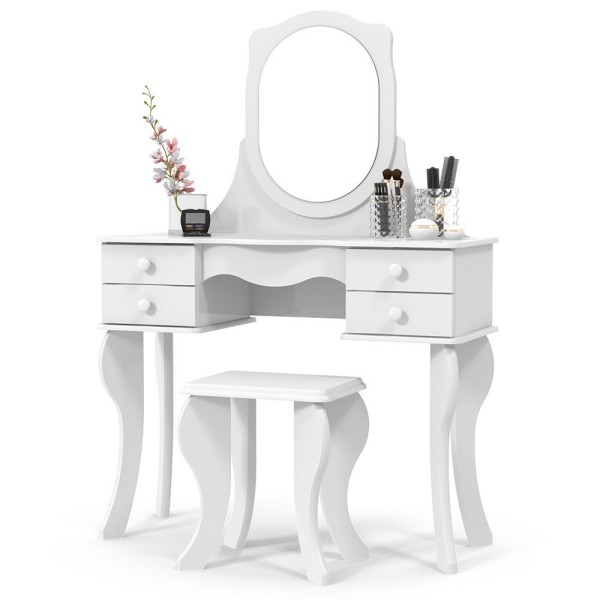 Encontraproduto.com.br - Penteadeira Estilo Classico Europeu 4 Gavetas Com Espelho Infantil-adulto branco