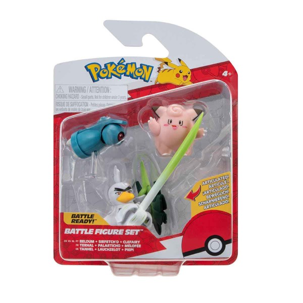 Encontraproduto.com.br - 3 Bonecos Beldum, SirfetchD E Clefairy - Pokémon