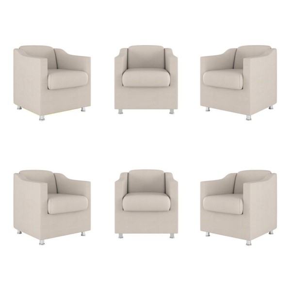 Kit 6 Poltronas Decorativas Reforçada Consultório Sala Suede Cor:bege