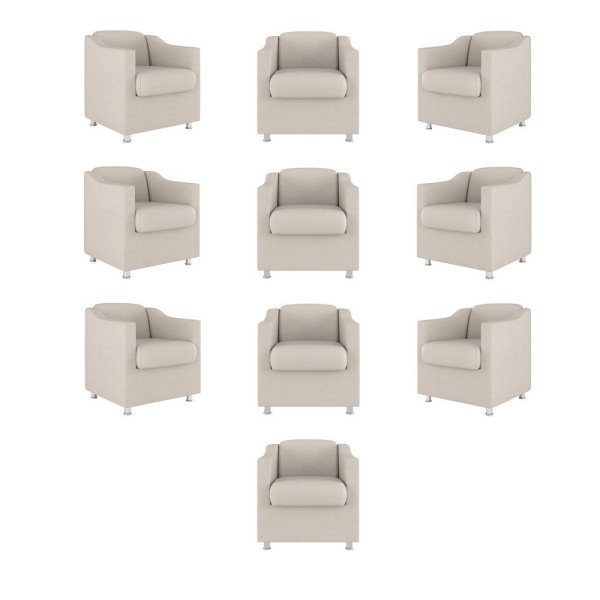Kit 10 Cadeira Poltronas Decorativas Recepção Clinica Suede Cor:bege