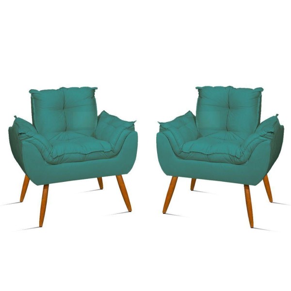 Kit 2 Cadeiras Poltronas Para Sala Quarto - Jl Decor Cor:azul Turquesa