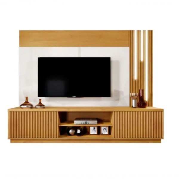 Encontraproduto.com.br - Home Valencia Com 2 Portas Ripadas Com Led Cascata Para Tv Até 75