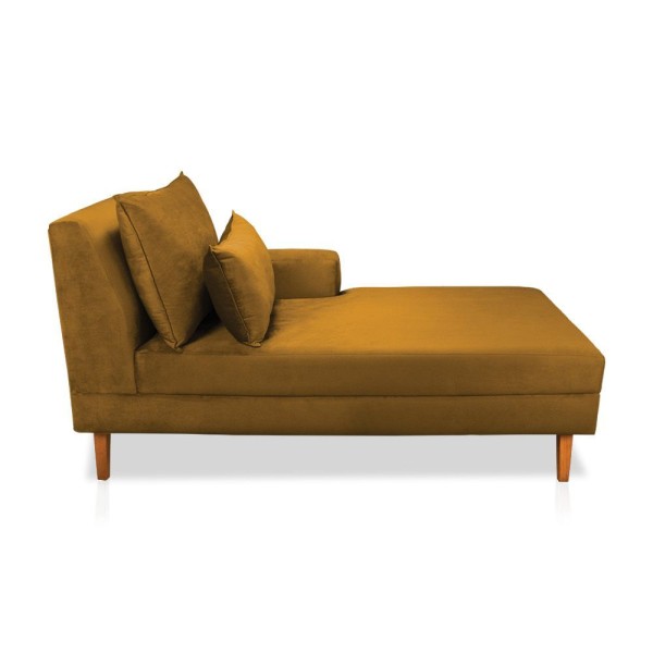 Divã Chaise Jade 1,60 Cm Pés Chanfrado Veludo Mostarda