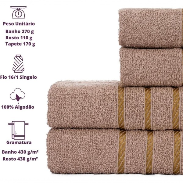 Encontraproduto.com.br - Jogo De Toalha 2 Banho + 2 Rosto Montreal 100% Algodão Alta Absorção - Marron