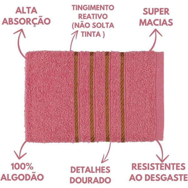 Encontraproduto.com.br - Jogo De Toalha 2 Banho + 2 Rosto Montreal 100% Algodão Alta Absorção - Rosê