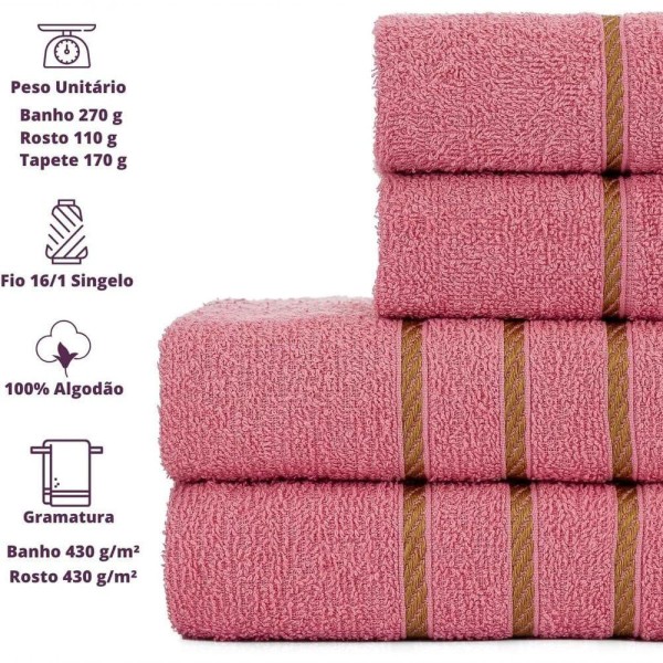 Encontraproduto.com.br - Jogo De Toalha 2 Banho + 2 Rosto Montreal 100% Algodão Alta Absorção - Rosê