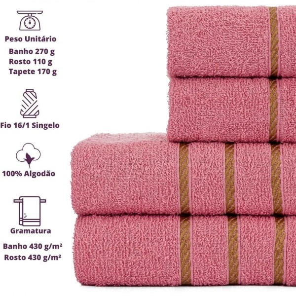 Encontraproduto.com.br - Jogo De Toalha 2 Banho + 2 Rosto Montreal 100% Algodão Alta Absorção - Rosê