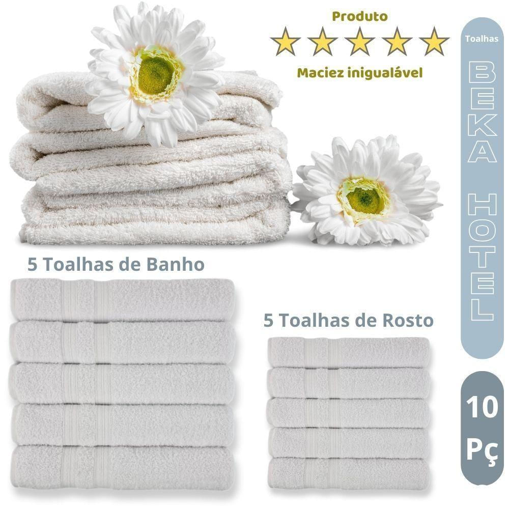 Encontraproduto.com.br - Kit 10 Toalhas para Hoteis Super Grossa Felpuda e Macias 5 Toalhas Banho e 5 Toalhas Rosto 100% Algodão Beka Luxo Branco