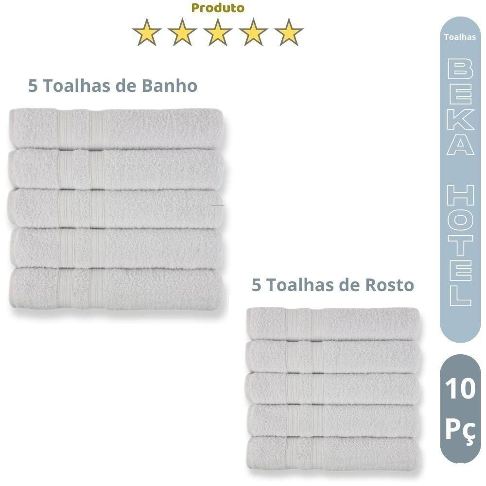 Encontraproduto.com.br - Kit 10 Toalhas para Hoteis Super Grossa Felpuda e Macias 5 Toalhas Banho e 5 Toalhas Rosto 100% Algodão Beka Luxo Branco