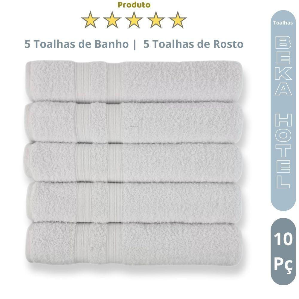 Encontraproduto.com.br - Kit 10 Toalhas para Hoteis Super Grossa Felpuda e Macias 5 Toalhas Banho e 5 Toalhas Rosto 100% Algodão Beka Luxo Branco