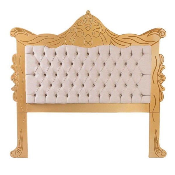Cabeceira De Cama Clássica Queen Paris Dourado Brilho E Bege