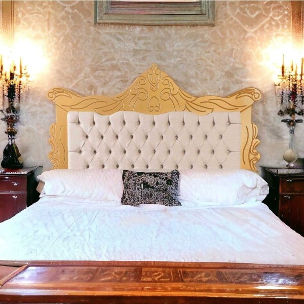 Cabeceira De Cama Clássica Queen Paris Dourado Brilho E Bege
