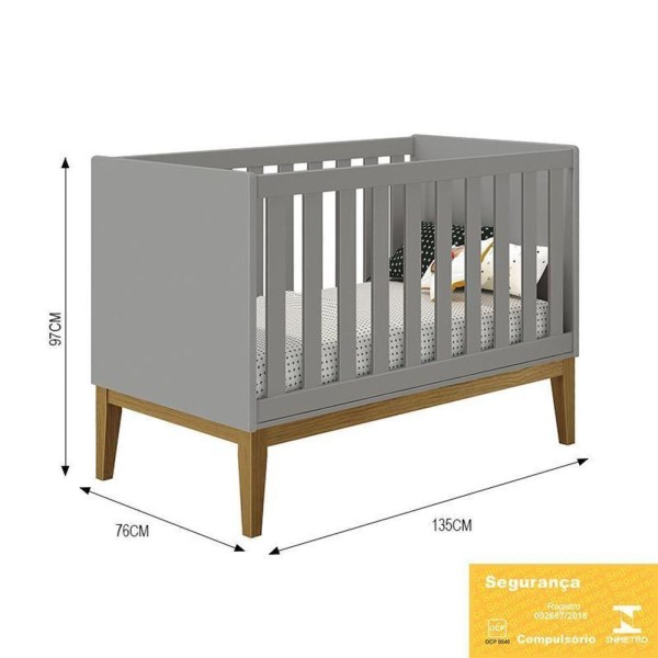 Encontraproduto.com.br - Jogo De Quarto Infantil Guarda Roupa 2 Portas E Berço Classic Cinza Fosco Com Pés Amadeirado Reller Móveis Cinza Fosco
