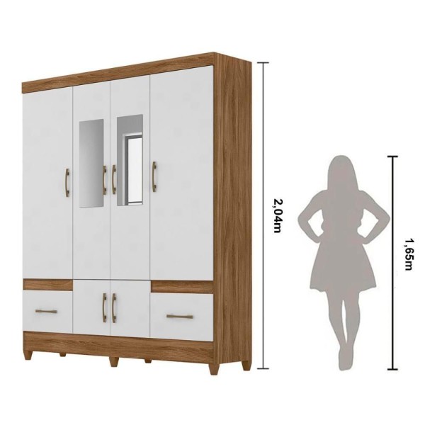 Encontraproduto.com.br - Kit Guarda Roupa Casal Com Espelho Ms 912 + Cômoda Ms 913 Moval - Naturale / Branco
