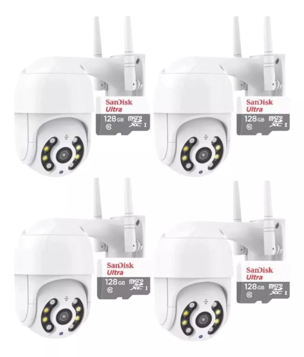 Encontraproduto.com.br - it 4 Câmeras de Segurança Externa Ip Wi-Fi Motorizada Full HD A prova D'água + 4 Cartões 128GB