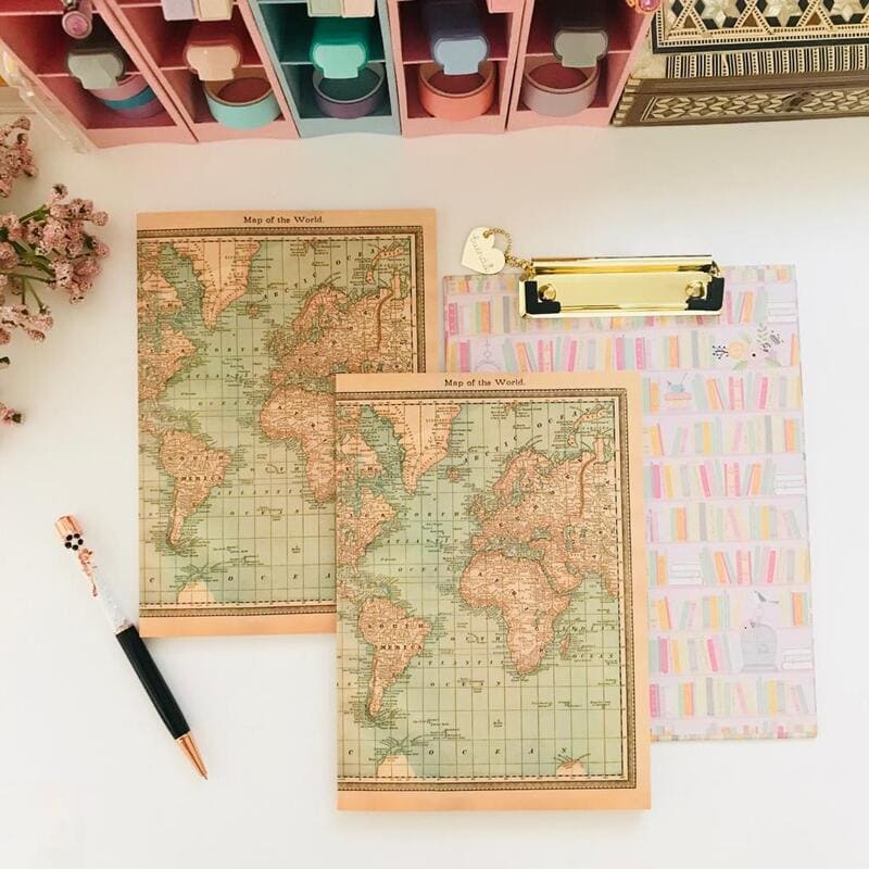 Caderno Brochura Mapa Mundi Vintage