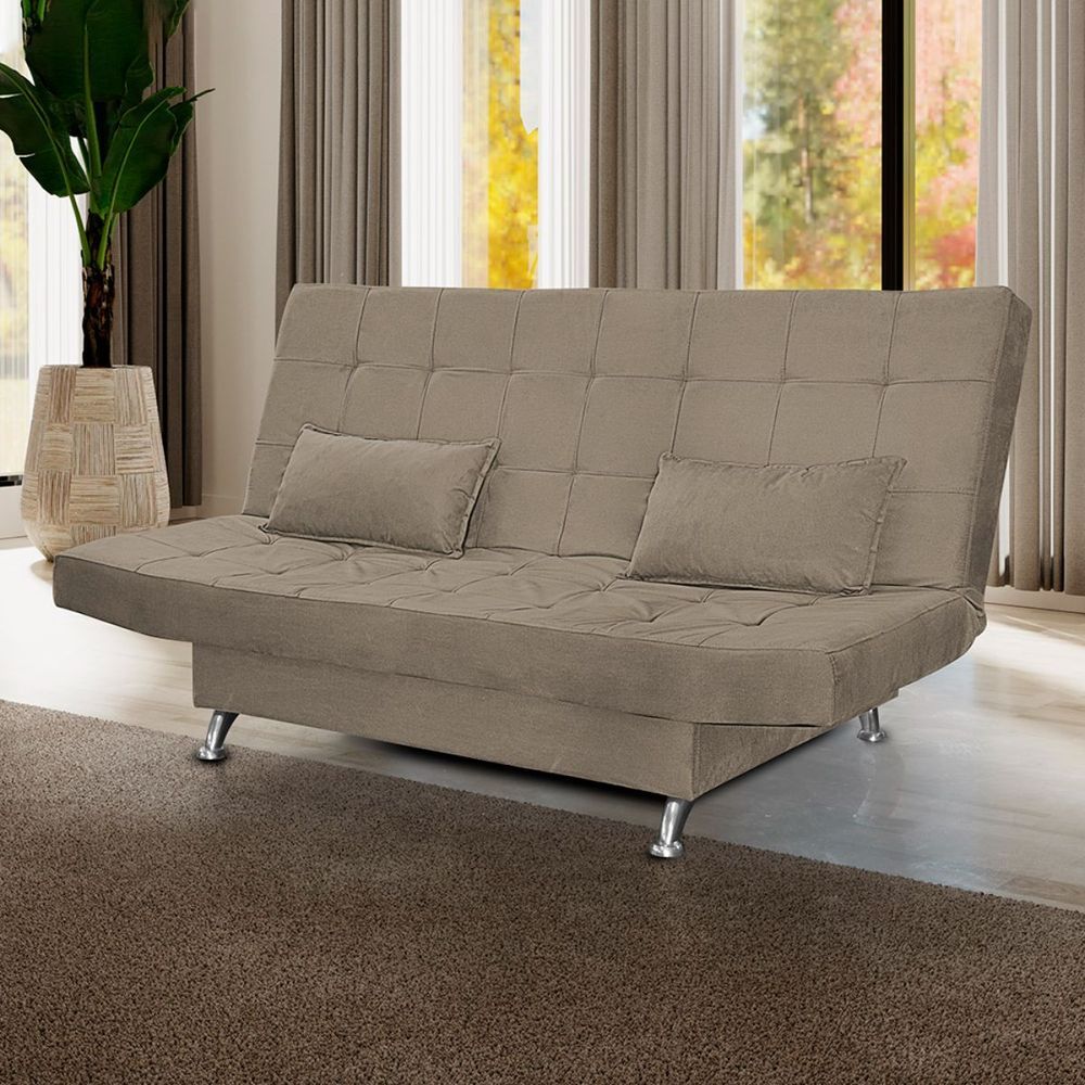 Encontraproduto.com.br - Sofá Cama Casal Com Almofadas Gabriella Suede Cappuccino