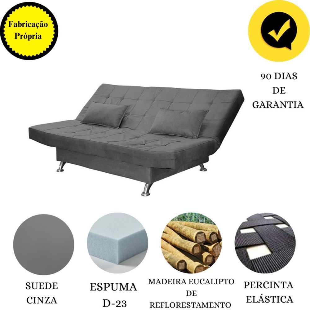 Encontraproduto.com.br - Sofá Cama Casal Com Almofadas Gabriella Suede Cinza