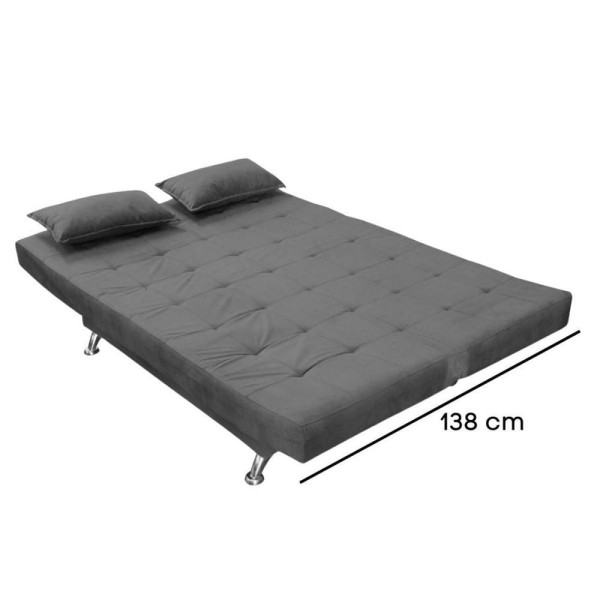 Encontraproduto.com.br - Sofá Cama Casal 3 Lugares Com Almofadas Melina Suede Cinza