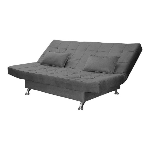Encontraproduto.com.br - Sofá Cama Casal 3 Lugares Com Almofadas Melina Suede Cinza
