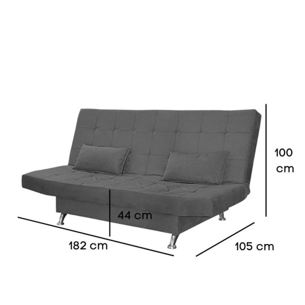 Encontraproduto.com.br - Sofá Cama Casal 3 Lugares Com Almofadas Melina Suede Cinza