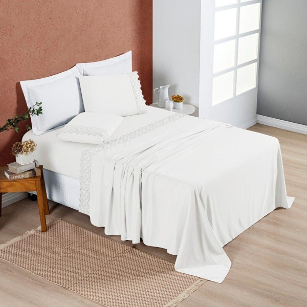 Encontraproduto.com.br - Jogo Cama Queen Cherry Bordado Inglês 4 Pçs Offwhi