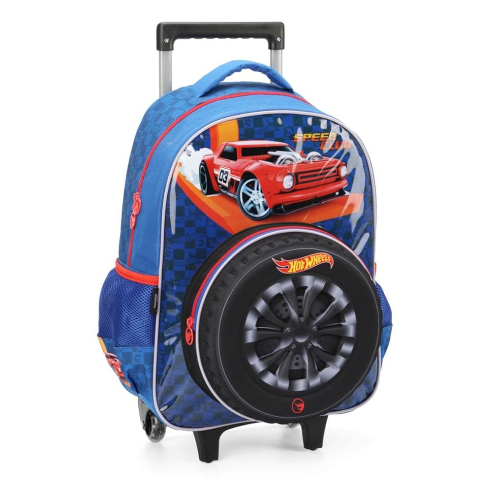 Mochila de Rodinhas Luxcel Sem Alça Hotwheels Azul