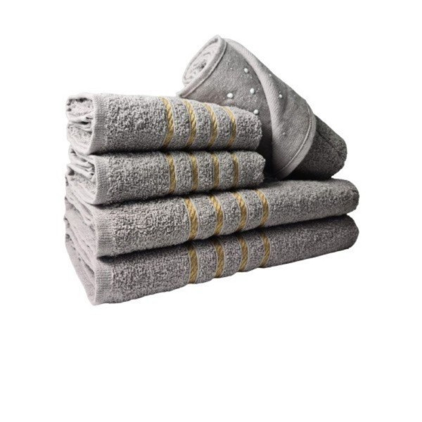 Encontraproduto.com.br - Jogo De Toalha Montreal 2 Banho 2 Rosto 1 Piso - 5pçs 100% Algodão Cinza