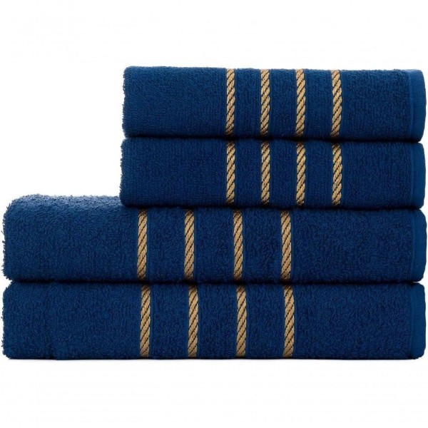 Encontraproduto.com.br - Jogo De Toalha Montreal 2 Banho + 2 Rosto Dourado 100% Algodão Alta Absorção Azul Marinho