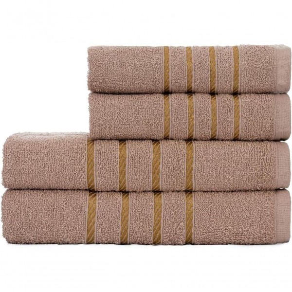 Encontraproduto.com.br - Jogo De Toalha Montreal 2 Banho + 2 Rosto Dourado 100% Algodão Alta Absorção Bege