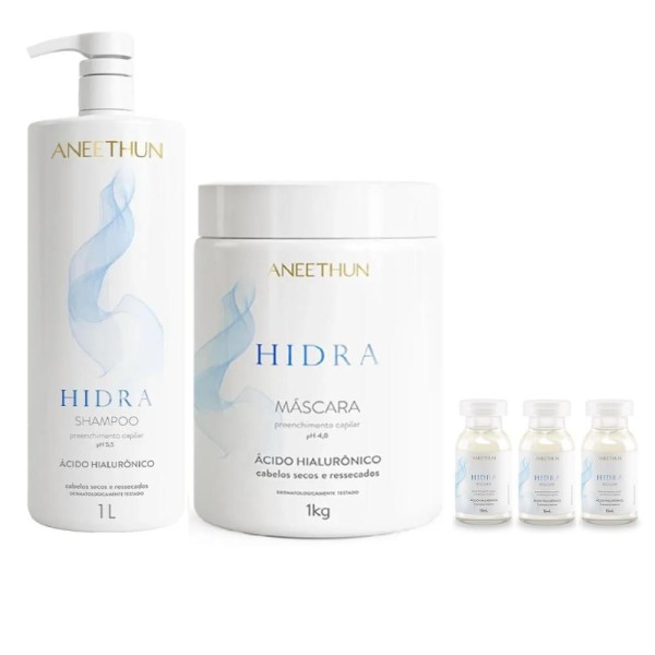 Encontraproduto.com.br - Kit Aneethun Hidra - Shampoo 1L + Máscara 1kg + Ampolas 13ml (3Unidades)
