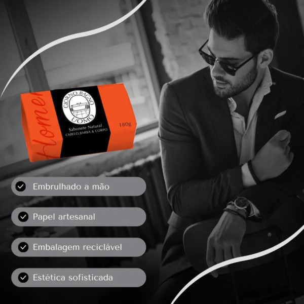 Encontraproduto.com.br - Giorno Bagno - sabonete natural cabelo,barba e corpo laranja 180g