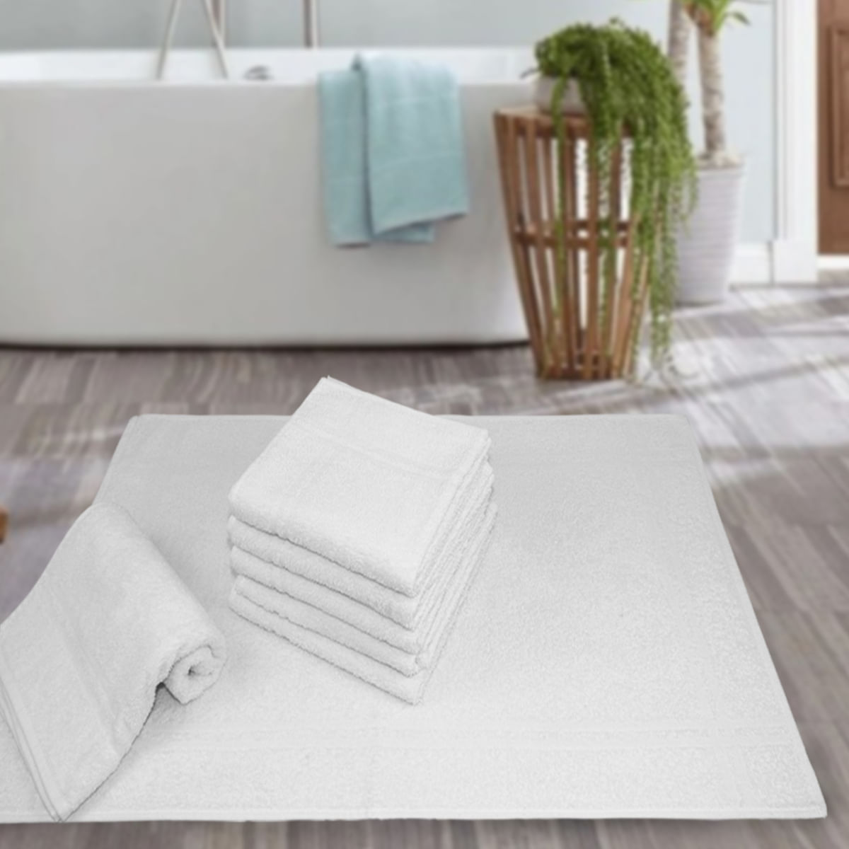 Kit 8 Toalhas De Piso Hotel Atacado Alta Absorção Prata - Branco