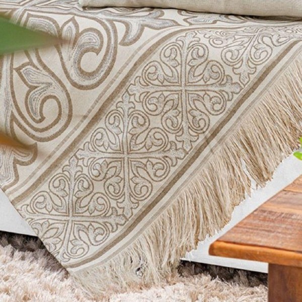 Encontraproduto.com.br - Xale Sofá Jacquard Rústico Corinto 5 Peças Caqui