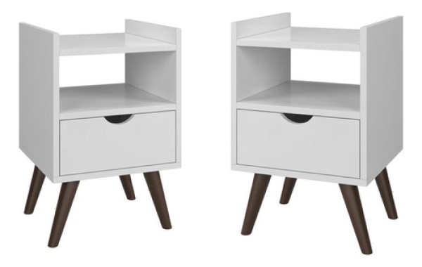 Encontraproduto.com.br - Kit 2 Mesa De Cabeceira Alice Prado Móveis Cor: Off White-freijó
