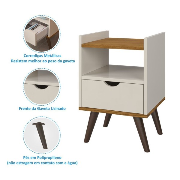 Encontraproduto.com.br - Kit 2 Mesa De Cabeceira Alice Prado Móveis Cor: Off White-freijó