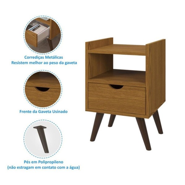 Encontraproduto.com.br - Kit 2 Mesa De Cabeceira Alice Prado Móveis Cor:freijó