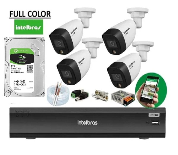 Encontraproduto.com.br - Kit cftv Intelbras 4 Camera Full Color Dvr iMhdx 3004 C/ 1Tb